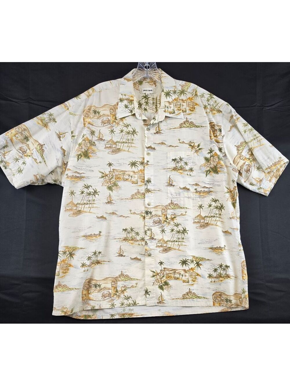 Pierre Cardin XL Hawaiian Style Short Sleeve Button-Up Shirt with Tropical Print